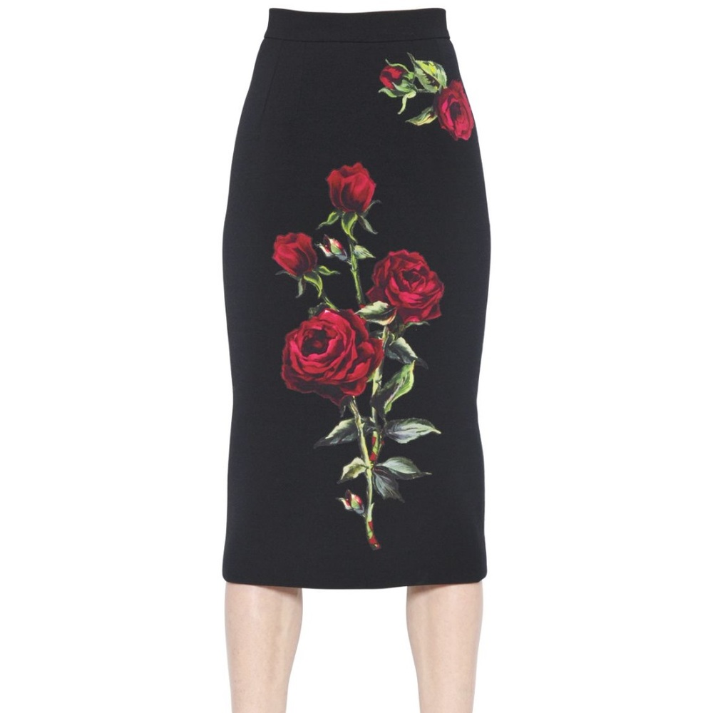 New Dolce & Gabbana Cady Rose Print Skirt
